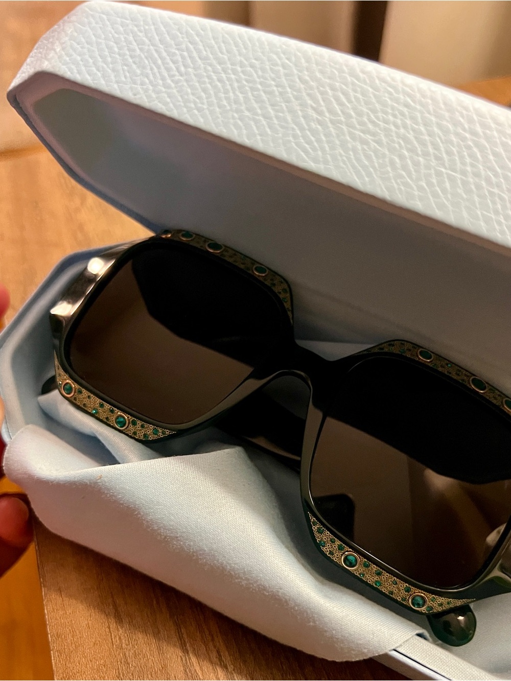 Swarovski Black Sunglasses with Green Crystal Accents